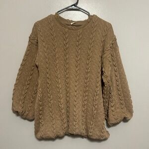 M.L. Kids Cable Knit Sweater 14 Brown Bubble Sleeve Coogi Style Heavy Winter Top